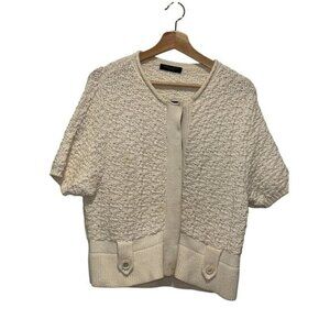 Piazza Sempione Womens Cream Short Sleeve Textured Knit Cardigan  Size 42